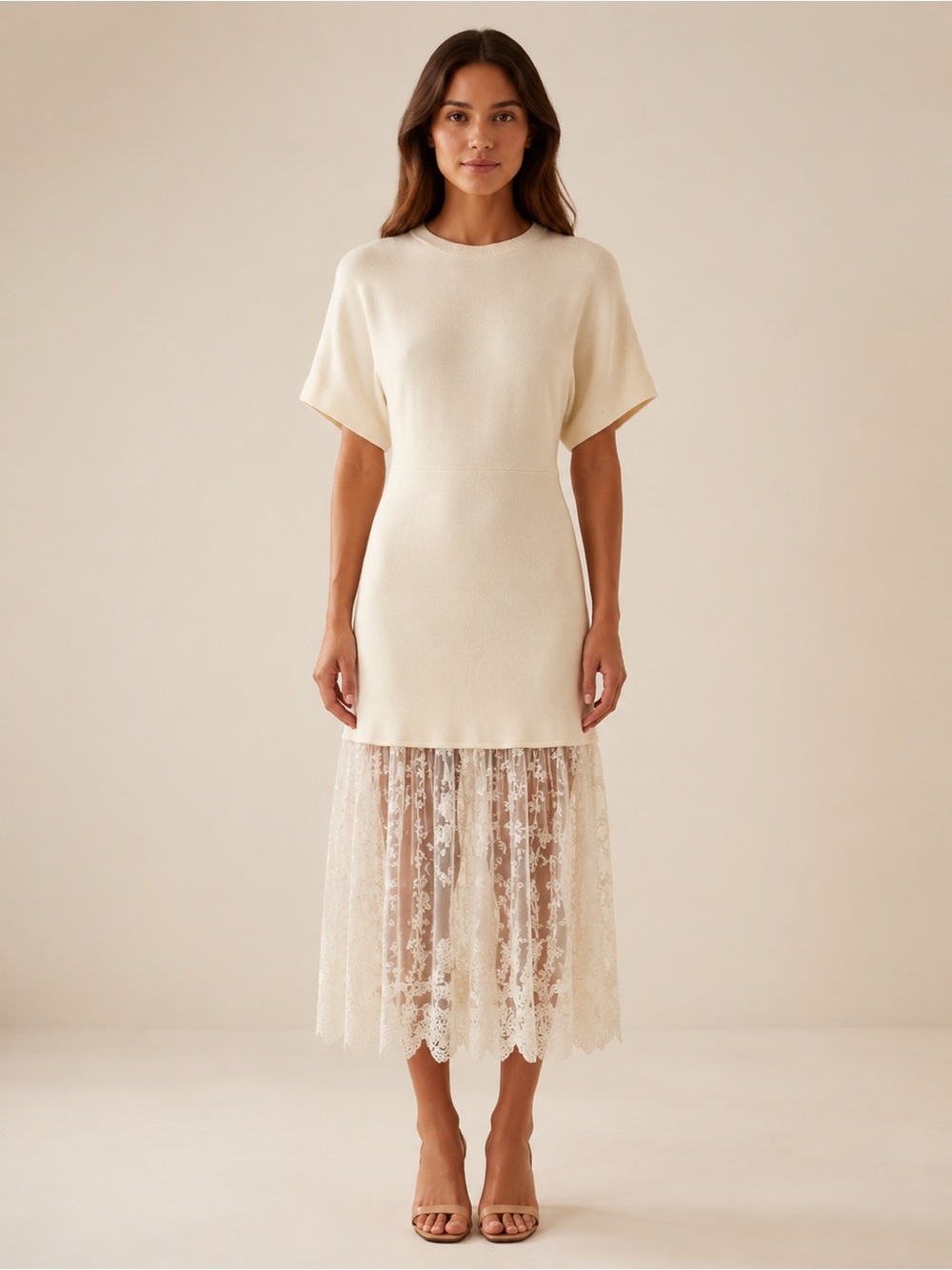 SEA New York Midi Dress Women’s XS Knit Lace Sweater Maxi Cream Q